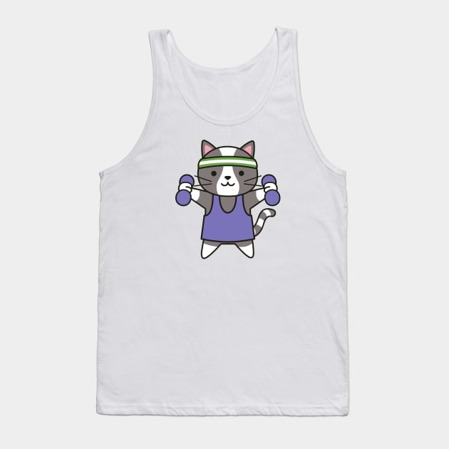 Cute Workout Cat with Weights and Headband Tank Top by SLAG_Creative